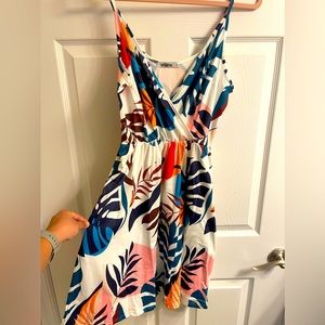 Spaghetti strap knit faux wrap front dress, SzM, elastic waist, NWT